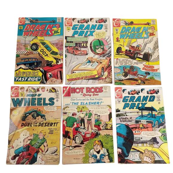 Charlton Other - Set of 6 Hot Rod Grand Prix Drag N' Wheels 1960s Silver Age Charlton Comic Books